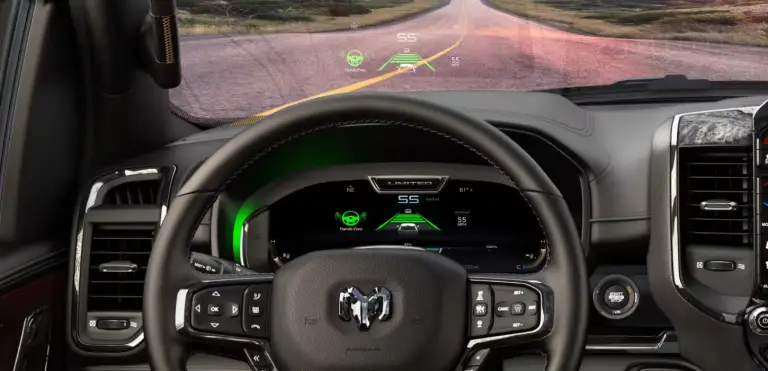 2026 Ram 1500 Head-Up Display projects helpful information like vehicle speed, navigation, incoming calls and more all within your line of sight on the vehicle’s windshield